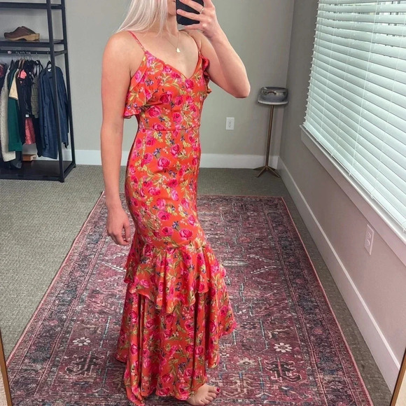 Keepsake The Label Coral Tiered Ruffle Maxi Dress Floral XS - Picture 3 of 11